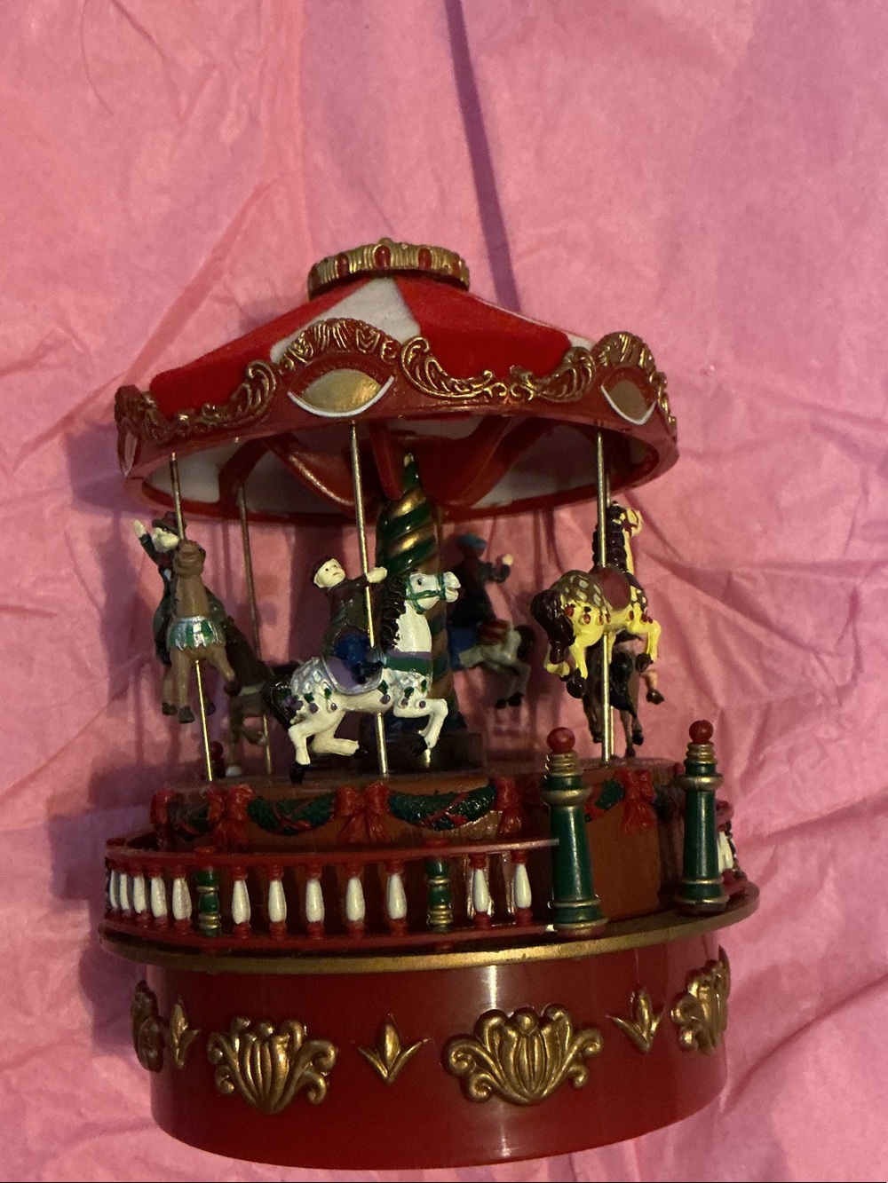 Vintage Christmas Mini Red Carousel Music box